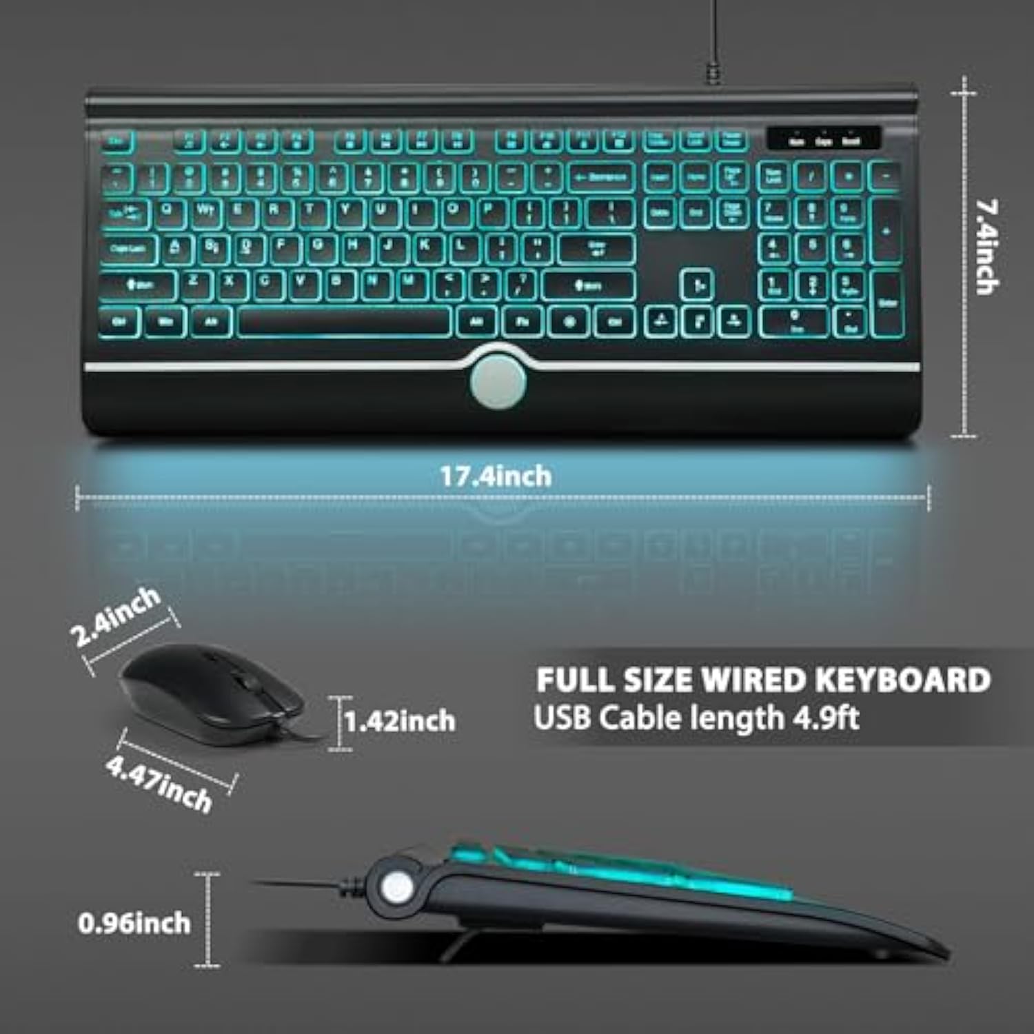 Wired Keyboard And Mouse Combo, Backlit Computer Keyboards With Wrist Rest, Light Up Keyboard Easy To See, 7-Color Backlit Keyboard And Optical Mouse For Windows, Pc, Laptop, Usb Plug And Play