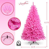 6.5Ft Pre-Lit Artificial Pink Christmas Tree With 300 Led Pink Ul Listed String Lights
