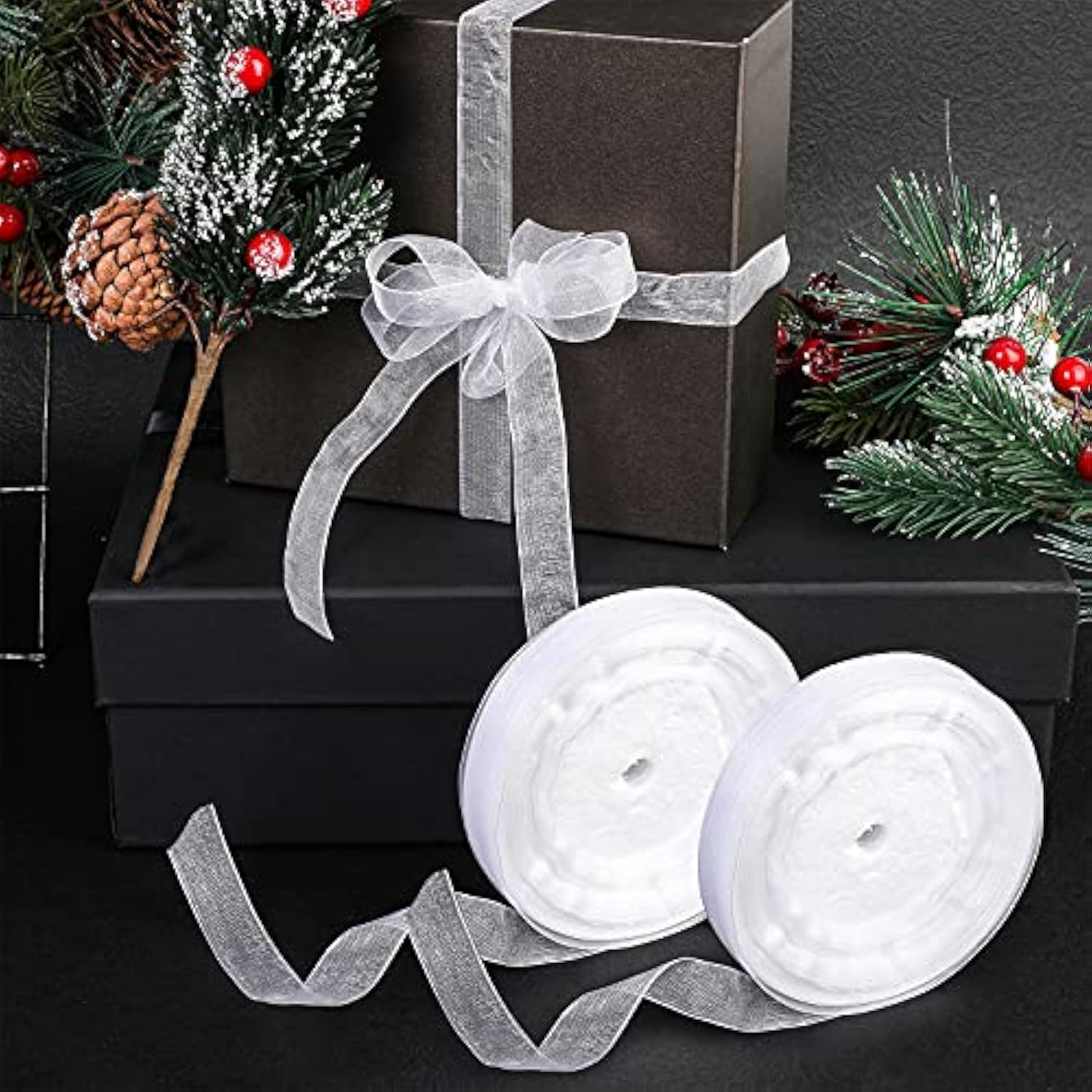 2 Rolls/ 98 Yards Sheer Organza Ribbon Chiffon Ribbon Organza Satin Ri