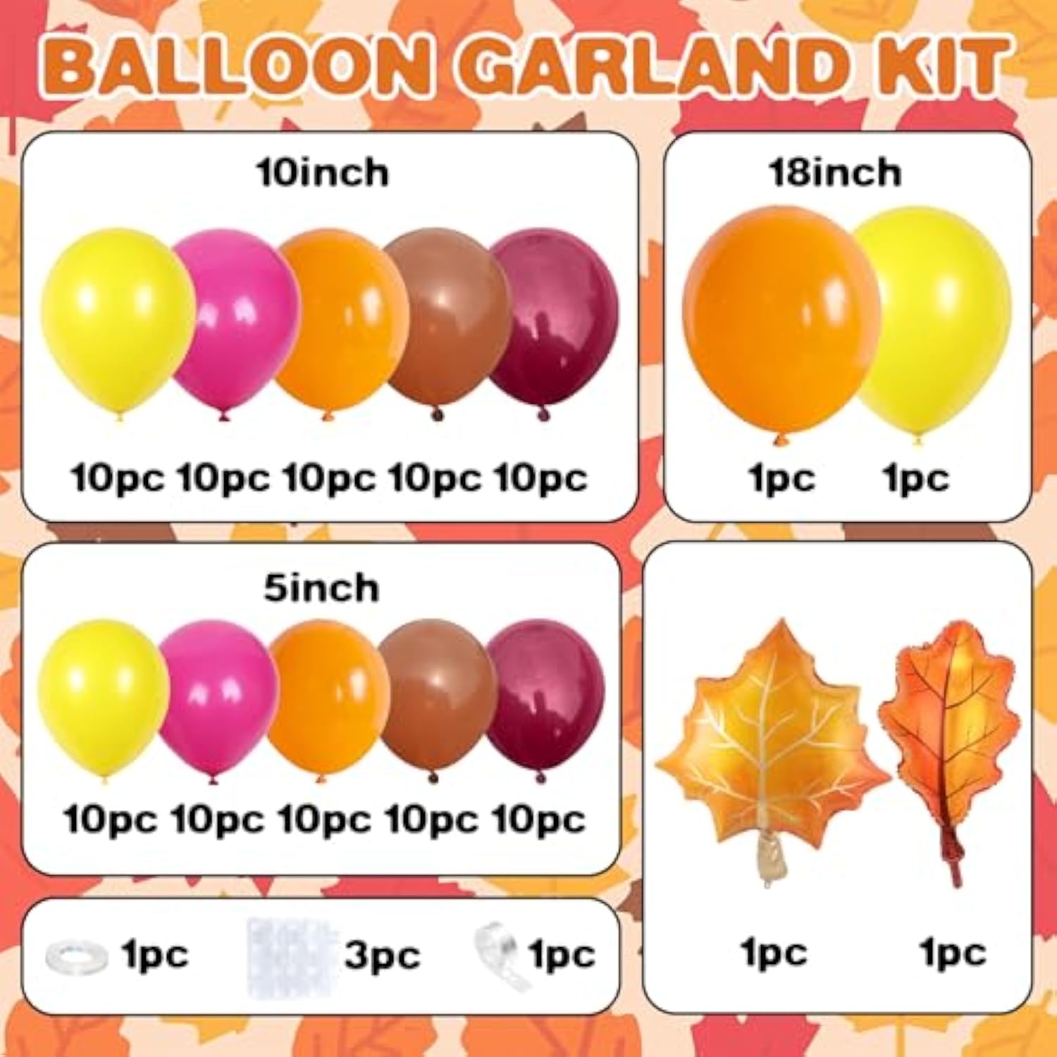 Fall Thanksgiving Balloon Arch Kit with Orange Brown Red Yellow Balloons for Party