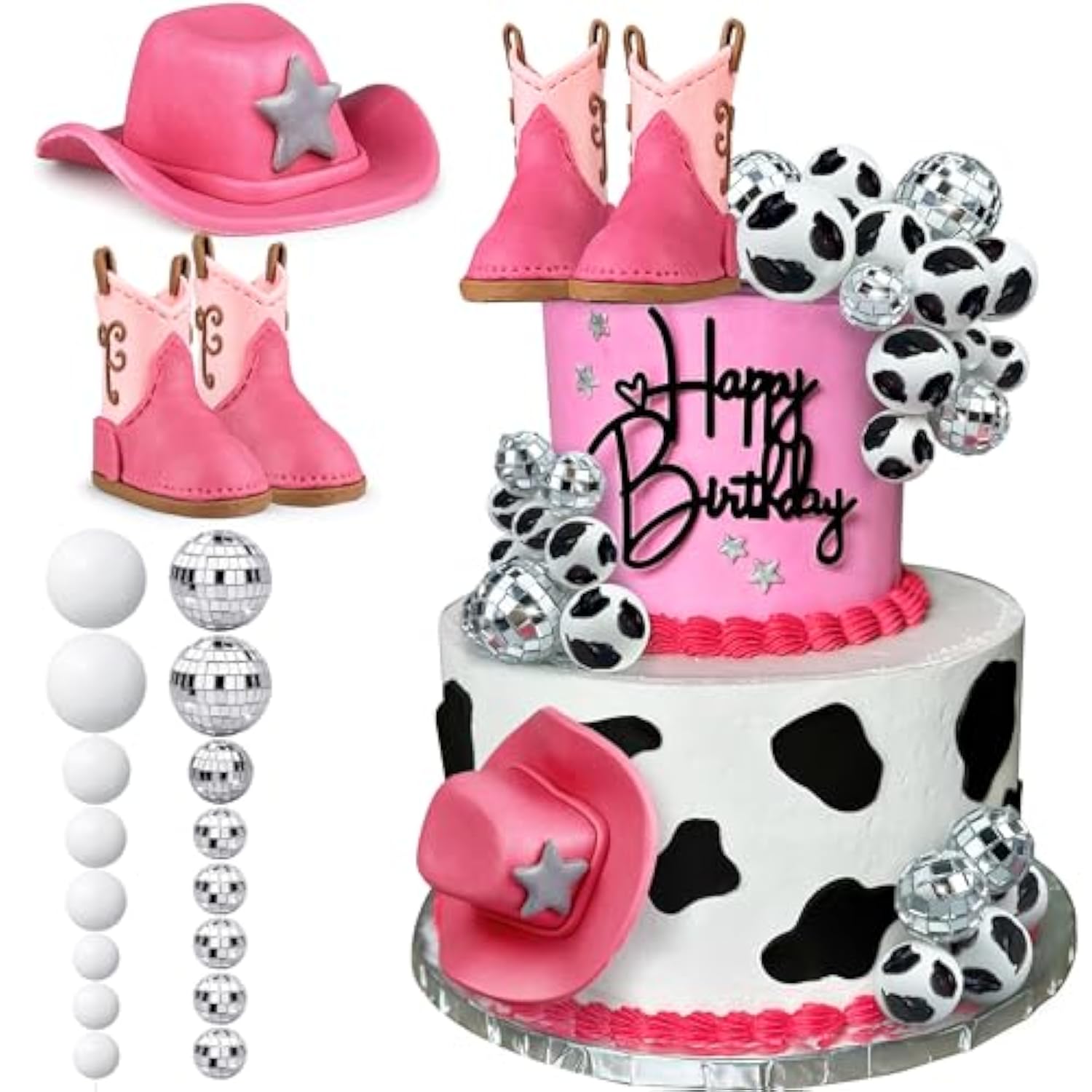 25Pcs Cowgirl Cake Decorations Cowgirl Hat And Boot Cake Toppers Disco Ball Cake Topper Western Cowgirl Birthday Baby Shower Party Favors Supplies