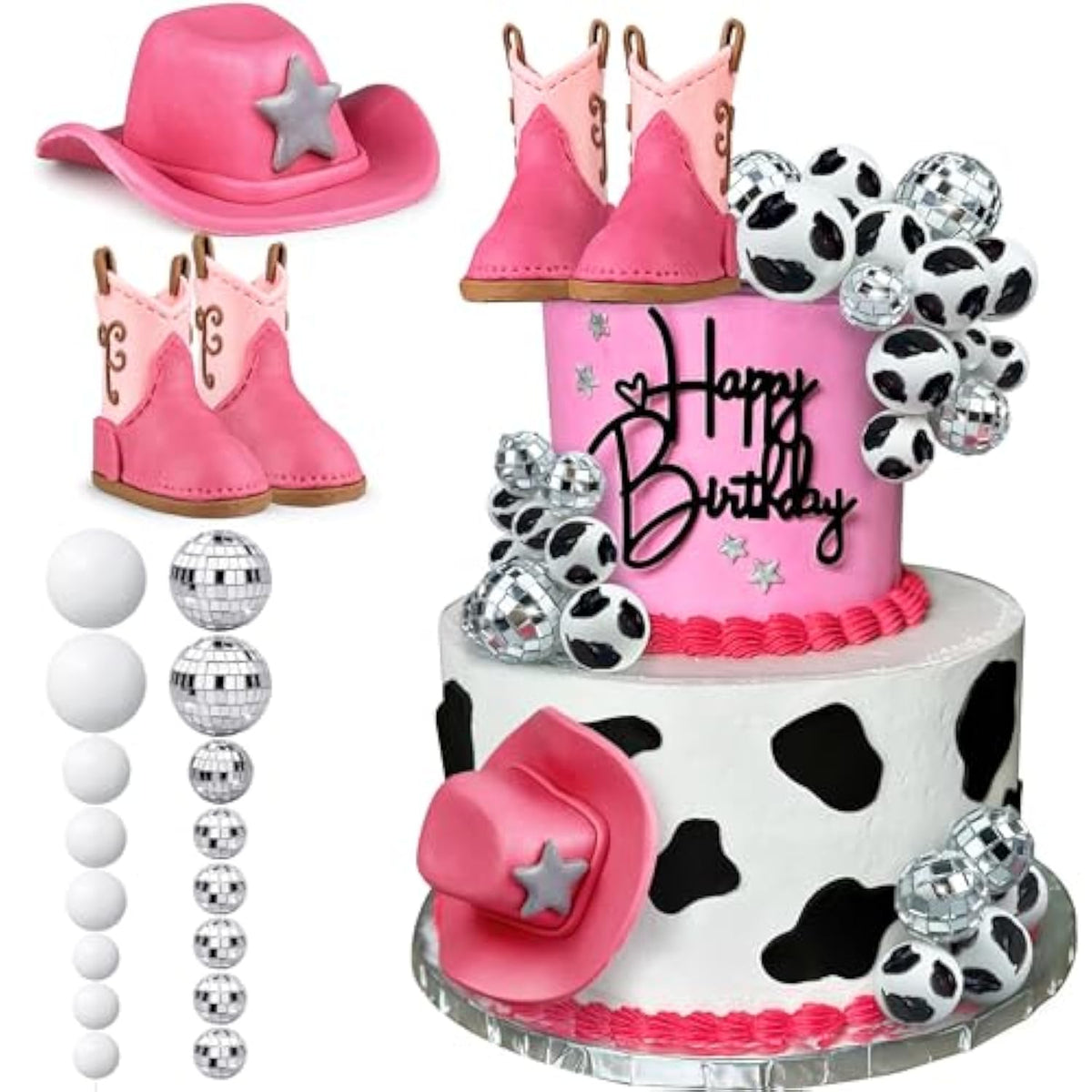 25Pcs Cowgirl Cake Decorations Cowgirl Hat And Boot Cake Toppers Disco Ball Cake Topper Western Cowgirl Birthday Baby Shower Party Favors Supplies