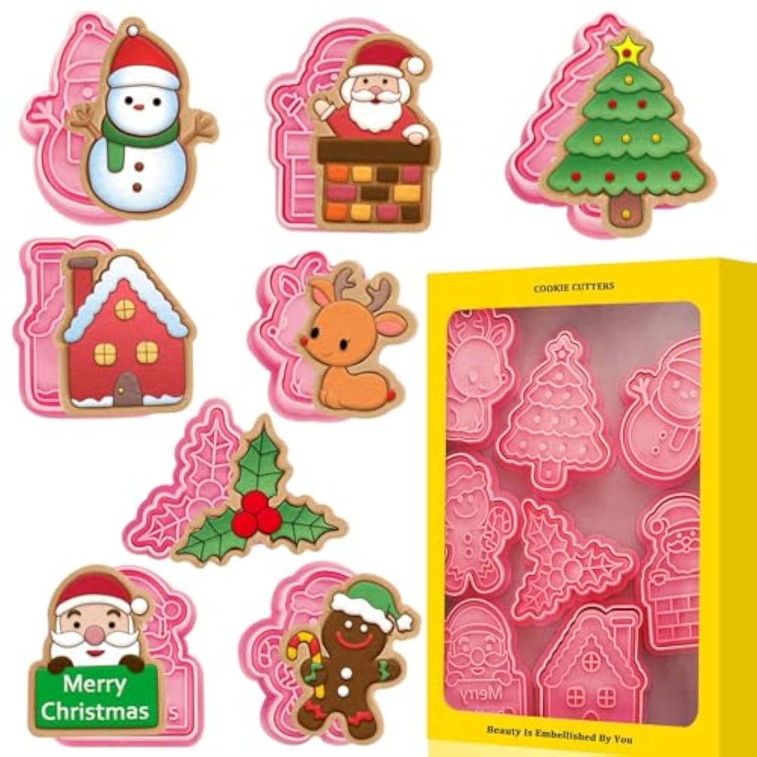 Christmas Cookie Cutters, 3D Christmas Holiday Cookie Cutters Shapes With Santa/Xmas Tree/House/Deer, Christmas Party Decorations Ornaments