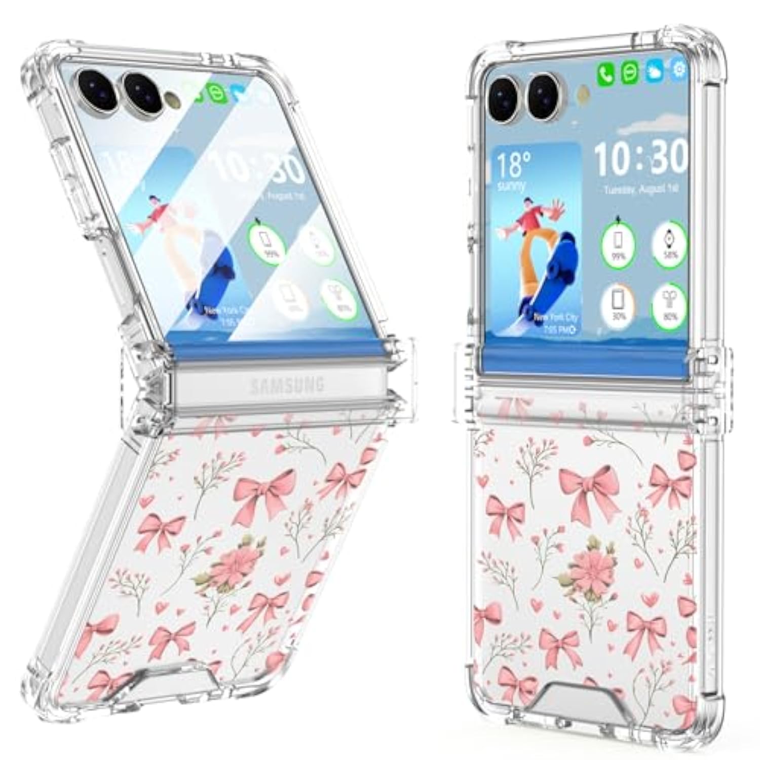 Designed For Samsung Galaxy Z Flip 7 Case Clear With Hinge Protection & Bowknot Pattern Shockproof Protective Phone Case Cover For Women Girls