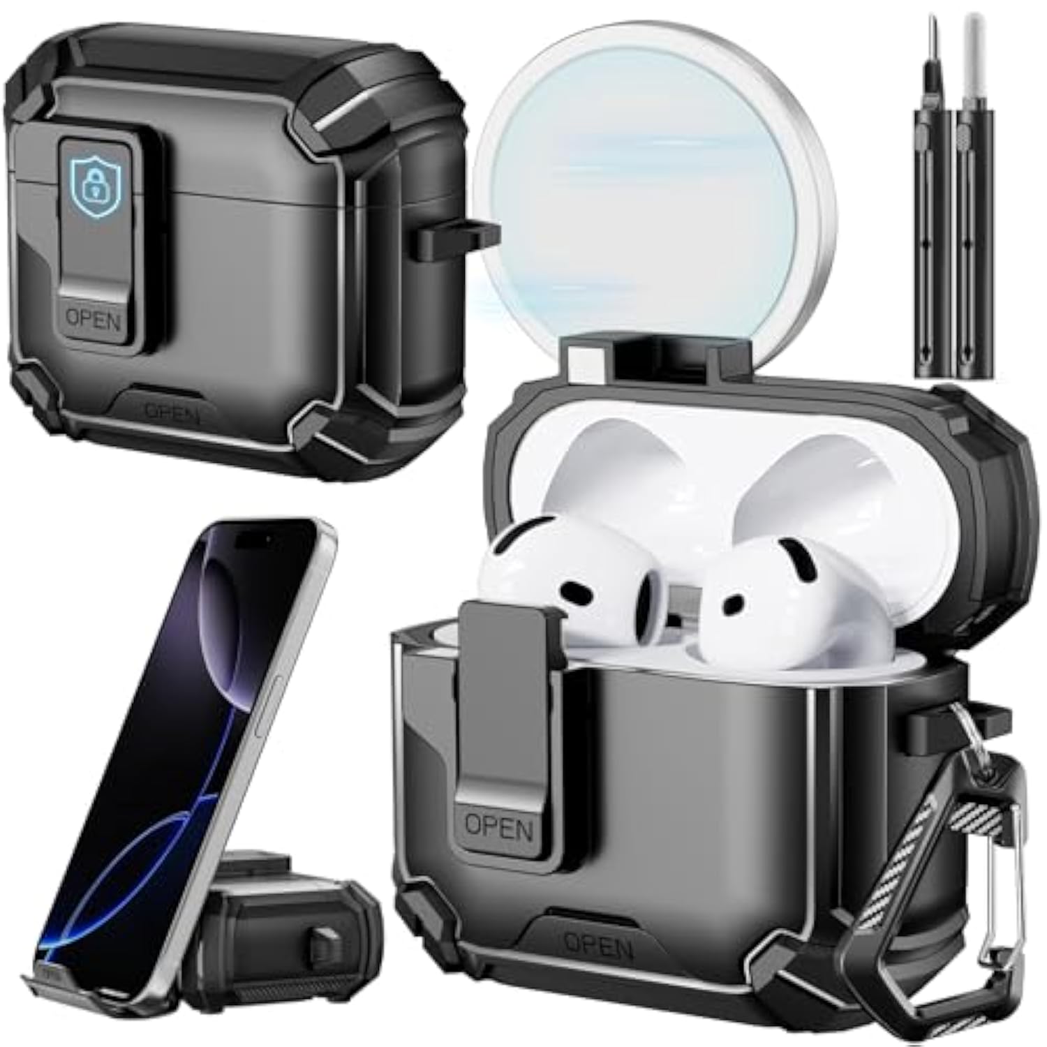 Compatible With Airpods 4Th Case With Phone Stand & Cleaning Kit,Compatible With Magsafe,Magnetic Automatic Lock For Airpods 4 With Active Noise Cancellation Charging Cover (2024)