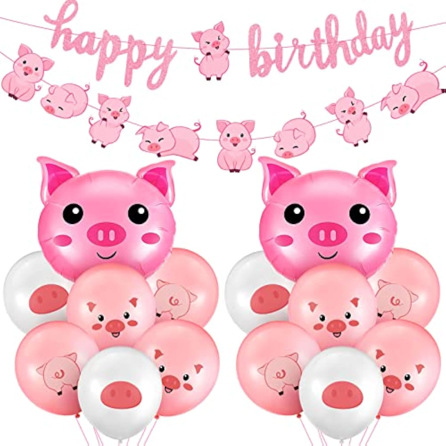 Pig Party Decoration Set: Balloons & Banner - Farm Theme Birthday
