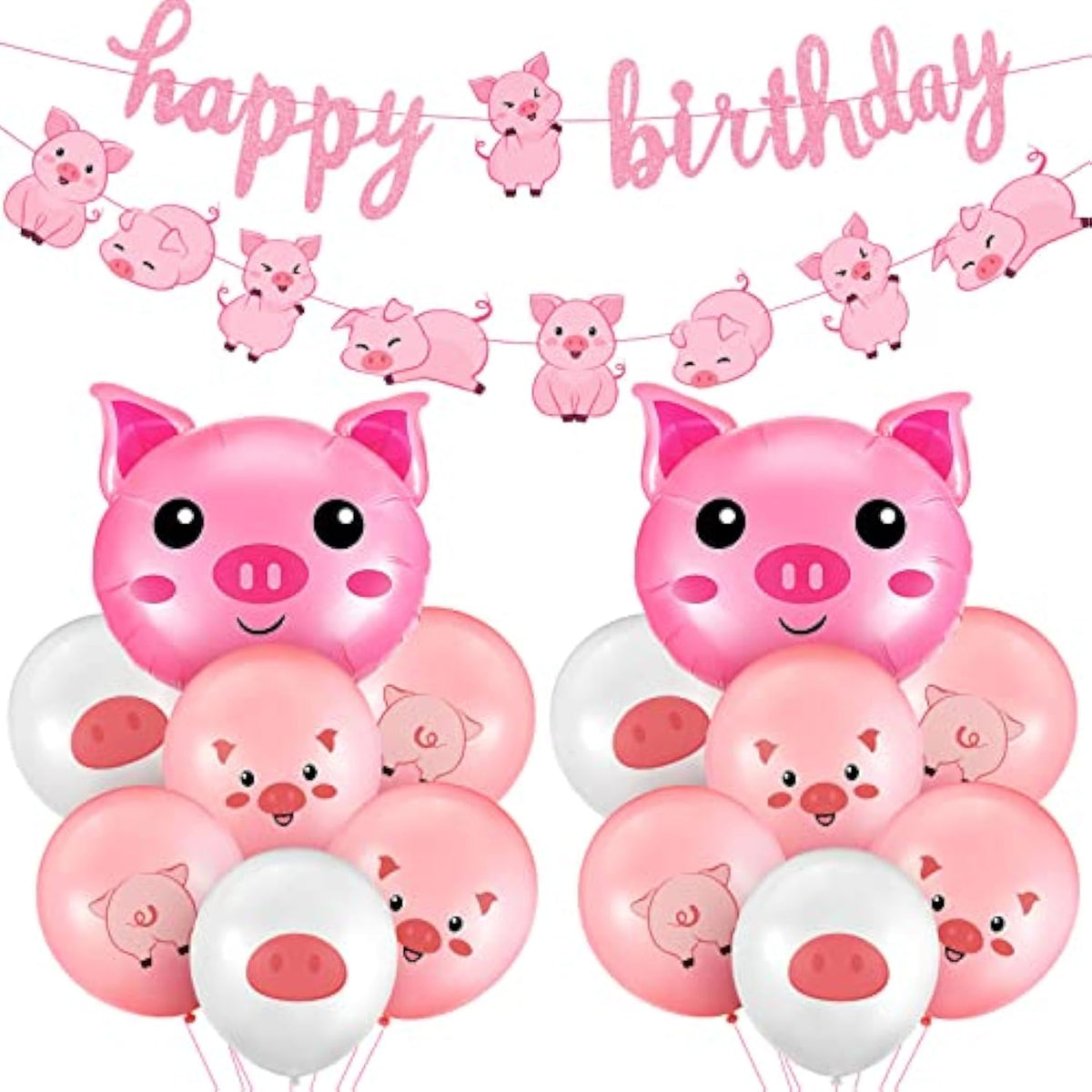 Pig Party Decoration Set: Balloons & Banner - Farm Theme Birthday
