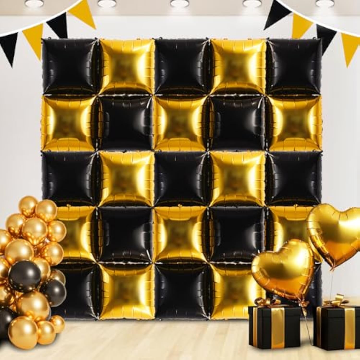 30pcs Gold Black Square Foil Balloons Double Sided Garland Arch Party Decor