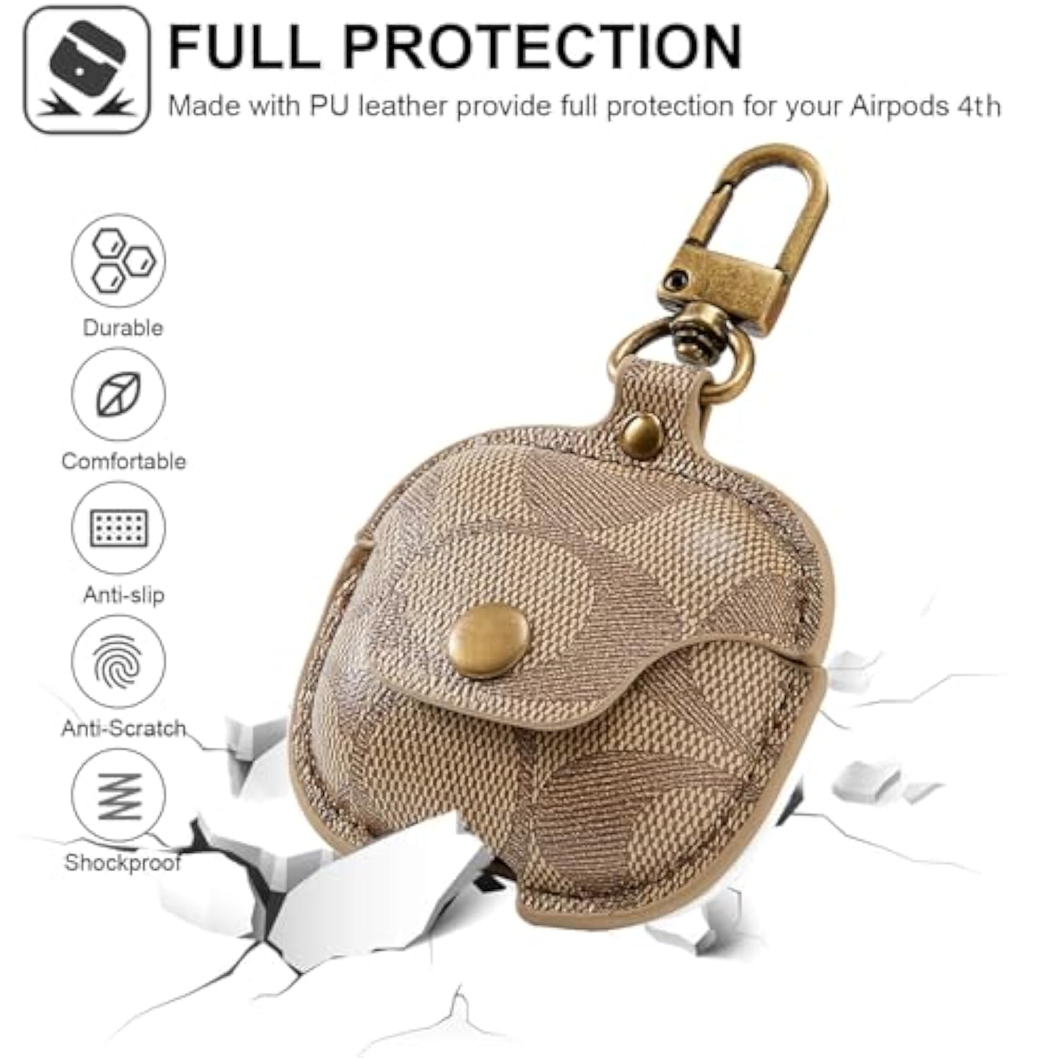 For Airpods 4 Case 2024, Full-Body Protective Airpods 4Th Case Cover For Women Men Compatible With Airpods 4Th Wireless Charging Case With Keychain-Brown