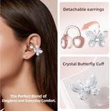 Clip-On Open Ear Earbuds with Detachable Butterfly Earrings, Bluetooth 6.0 Wireless Headphones for Women, 40H Playtime, Comfortable Fit for Small