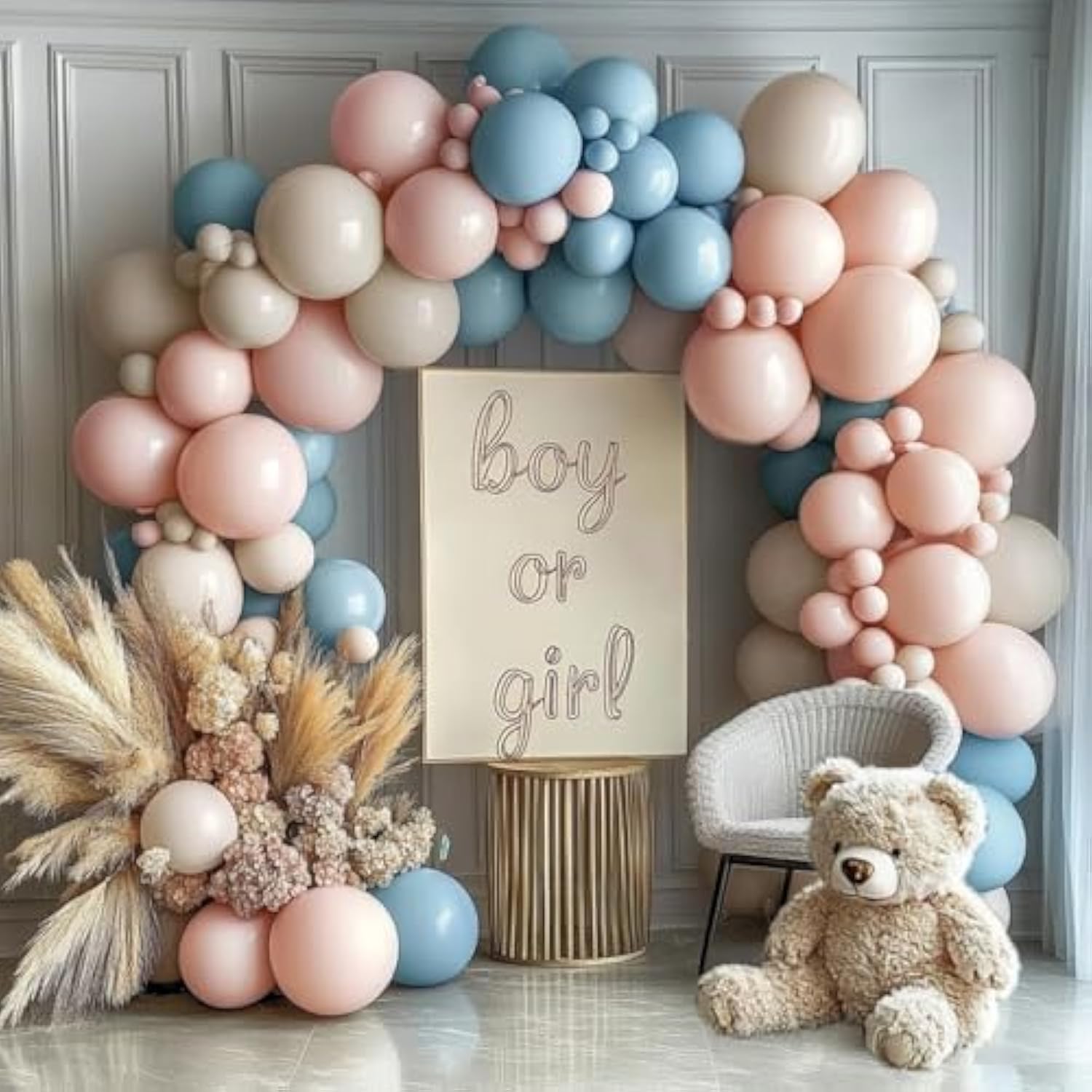 Pink Green Balloon Garland Double Stuffed Sage Green Nude Gold Balloon