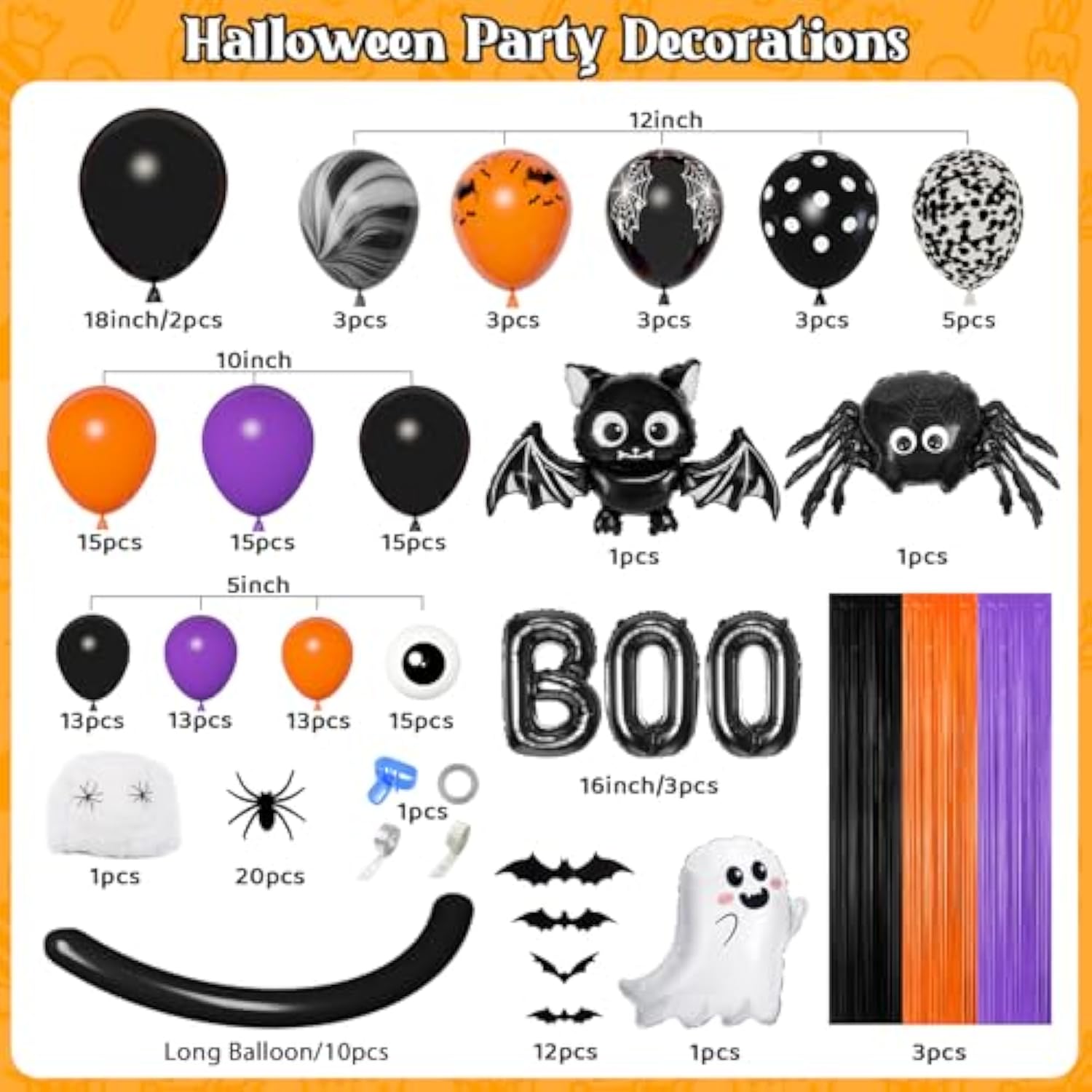 Halloween Balloon Arch Kit: Spider, Bat, Ghost Decor - 172 Piece
