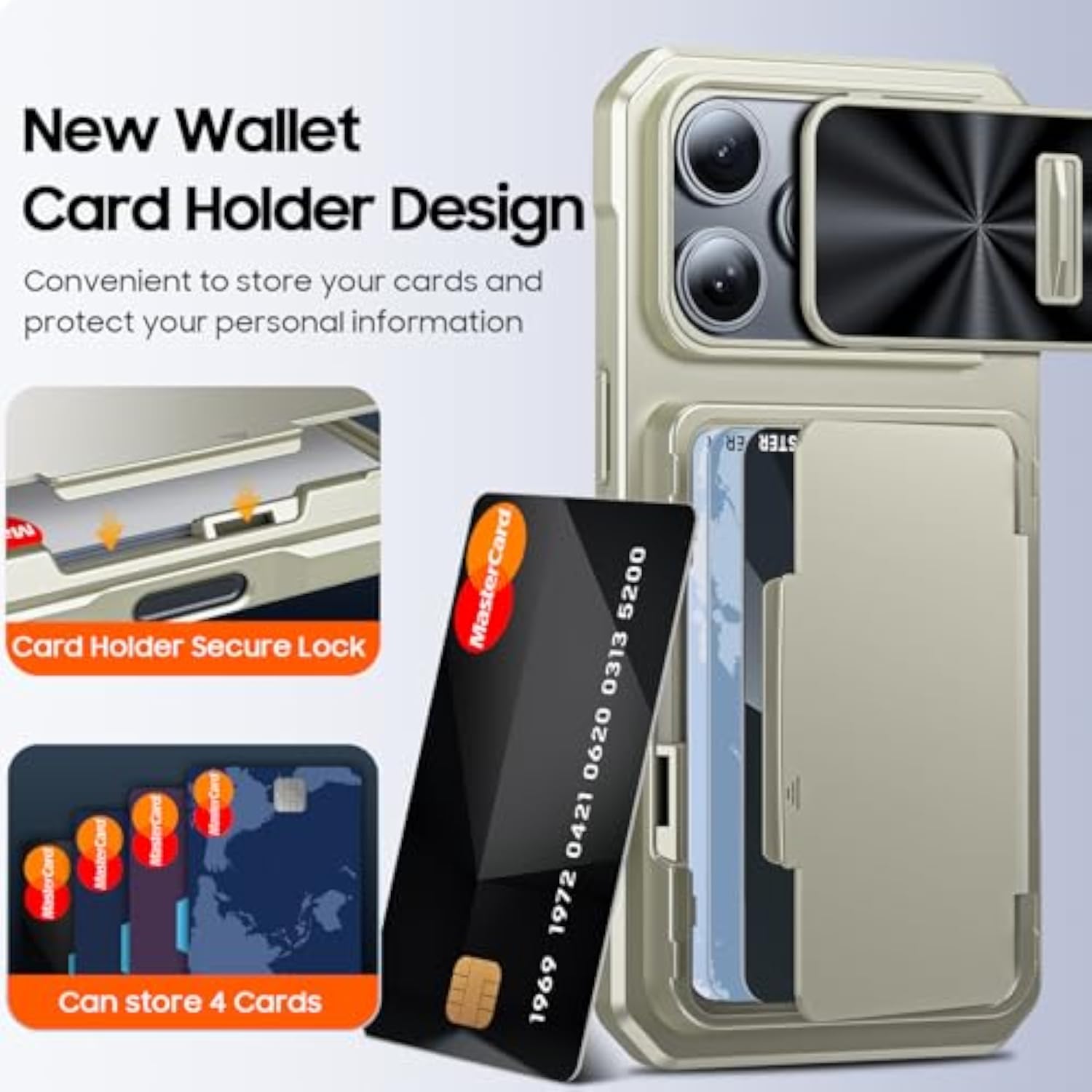 iPhone 16 Pro Case Wallet with Hidden Card Holder and Pop-up Camera Cover, Military Grade Protection, Durable Kickstand Heavy Duty Men Women Shockproof Case for iPhone 16 Pro, Titanium