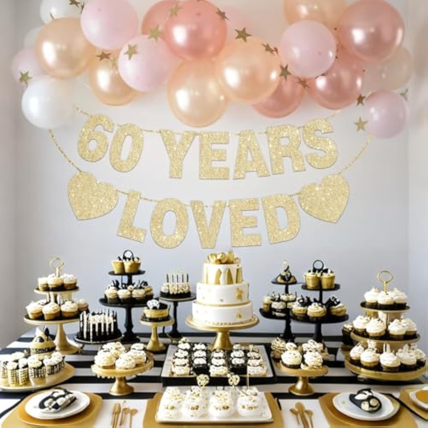 60 Years Loved Banner For 60Th Birthday Decorations For Men Women Pre-Strung 60Th Birthday Banner Party Decorations Gold Glitter