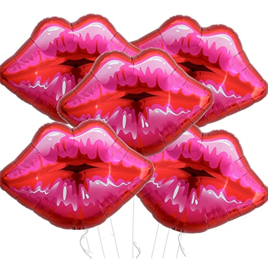 Pack Of 5 Large Pink Huge Red Lips Balloons For Makeup Themed Party Anniversary Decor, Kiss The Miss Goodbye(30 Inch)