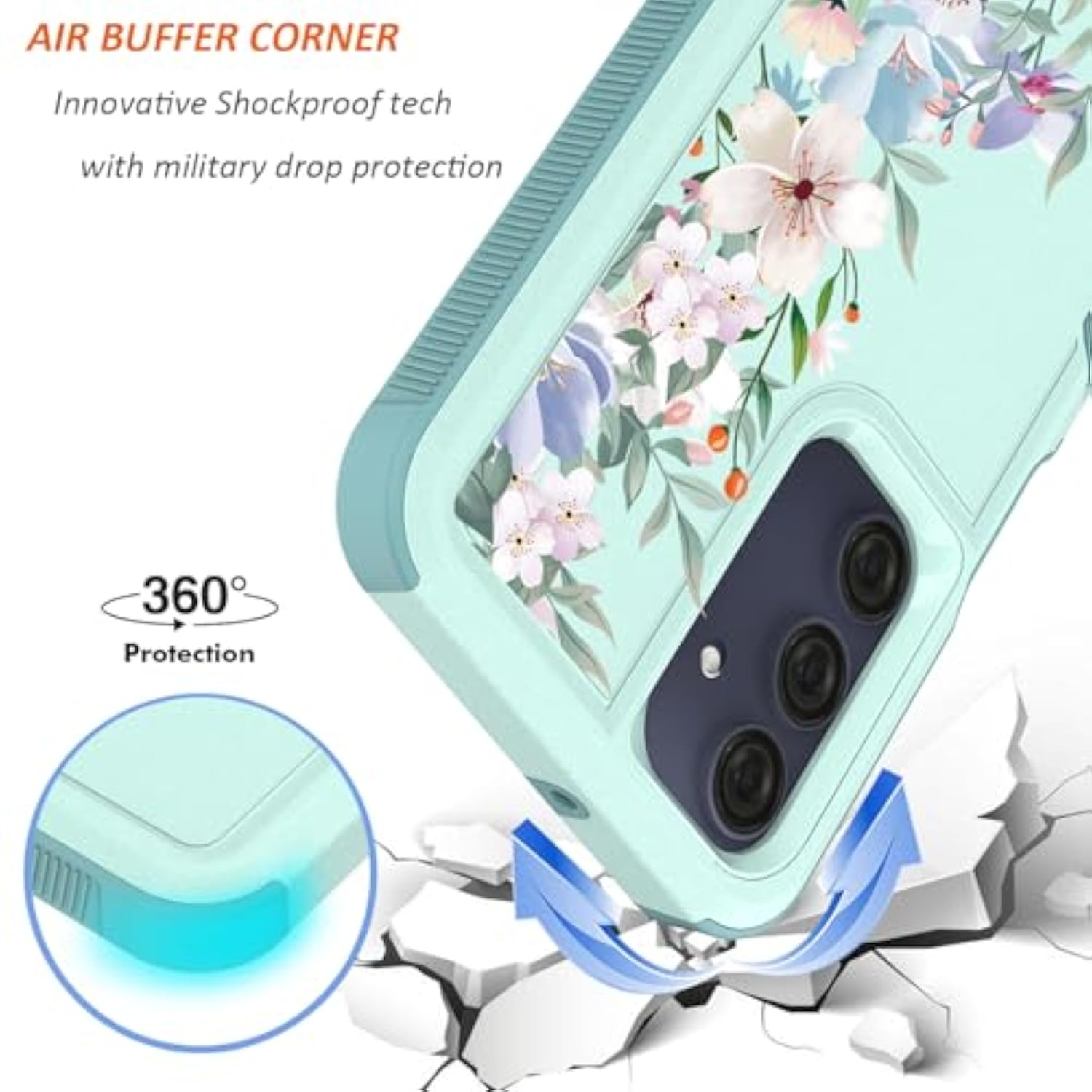 For Samsung Galaxy A16 5G/4G Case: Cute Flowers Floral Design For Girls Women Slim Soft Tpu Bumper Shockproof Silicone Cell Phone Cover (Mint Green/Magnolia)