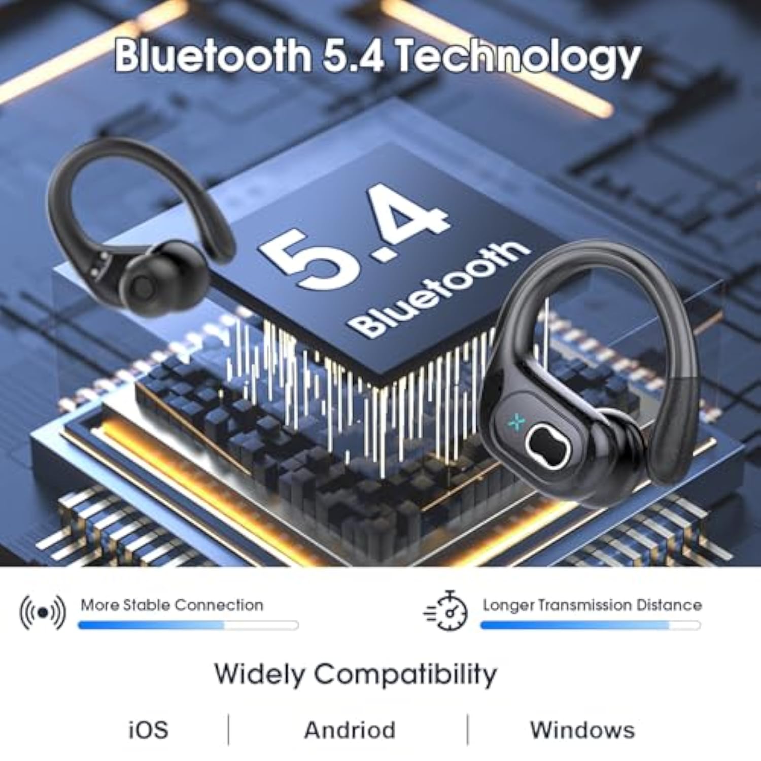 Wireless Earbuds 75Hrs Bluetooth 5.4 Headphone Sport, 2025 Bluetooth Earbuds Stereo Deep Bass Over Ear Bud With Earhooks, Enc Noise Cancelling Mic, Ipx7 Waterproof Earphone For Workout/Running