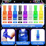 32 Pcs Finger Lights Space Theme Party Favors For Kids, Glow In The Dark Light Up Party Supplies Astronaut Toys Gifts Bulk For Boy Girl Birthday Goodie Bags Stuffers Back To School Classroom Prizes