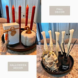 Black Candlestick Holders - Large Ceramic Black Taper Candle Holder W/ 12” Round Base & 5 Holders, Advent Wreath, Christmas, Fall & Halloween Decor Candle Holders
