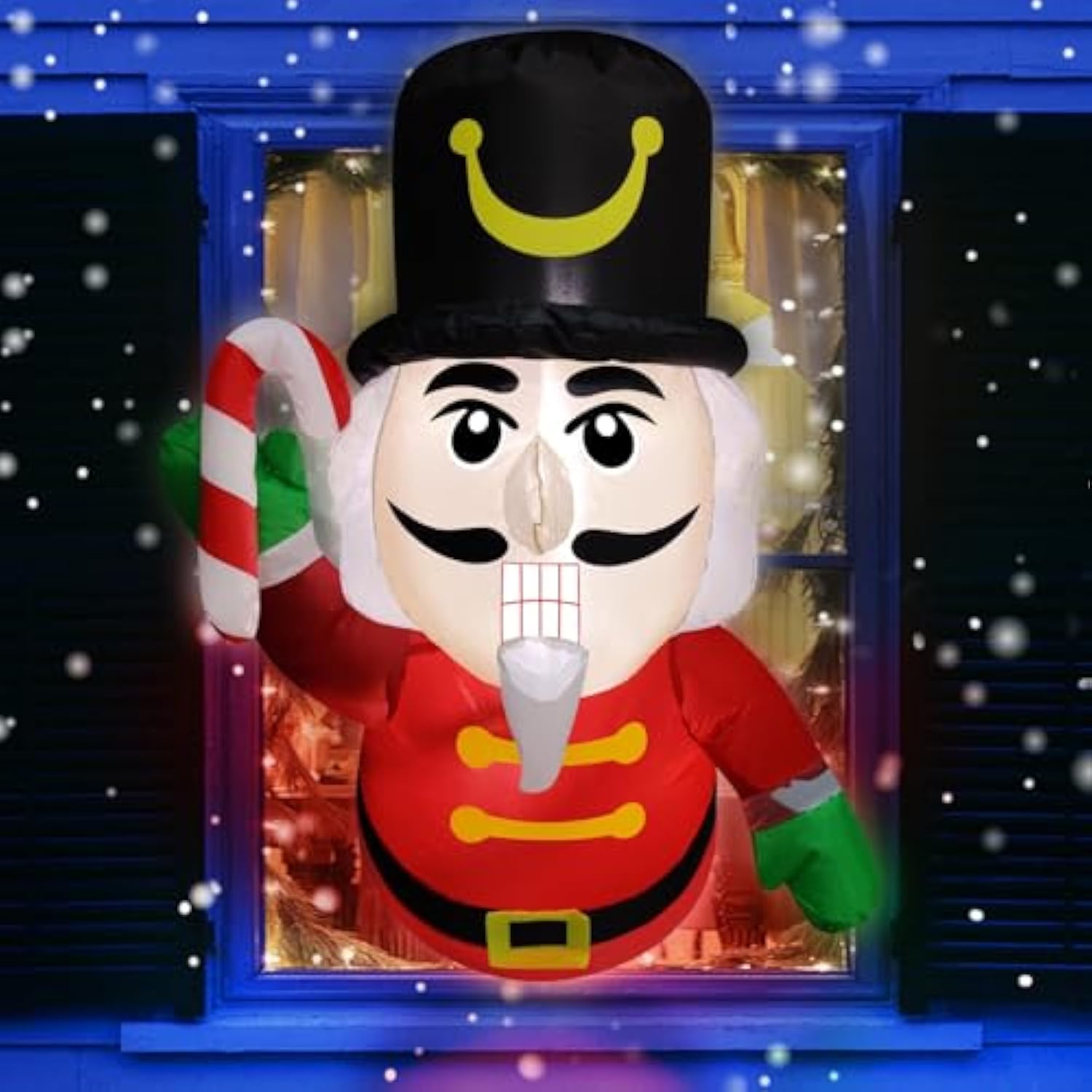 3.5 Ft Christmas Inflatable Nutcracker With Led Lights Window Decor Red Cool White