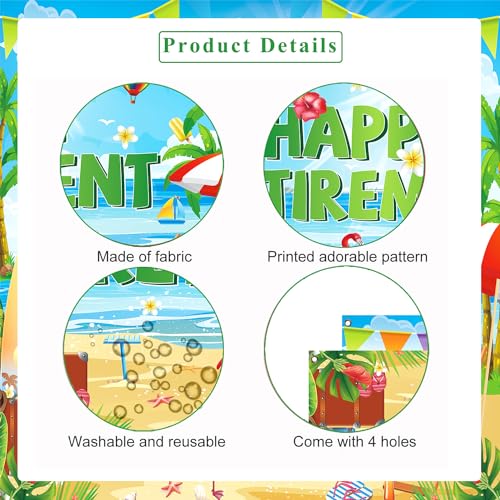 Summer Hawaiian Beach Themed Happy Retirement Banner Backdrop for Retirement Party Decorations, 71x43 Inches
