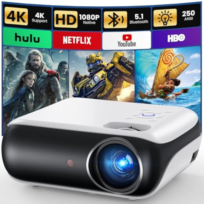 Native 1080P Bluetooth Projector, Full Hd Portable Outdoor Movie Projector With Builtin Speaker, Compatible With Smartphone, Hdmi, Usb, Av, Fire Stick, Ps5 For Home, Bedroom, Outdoor Use