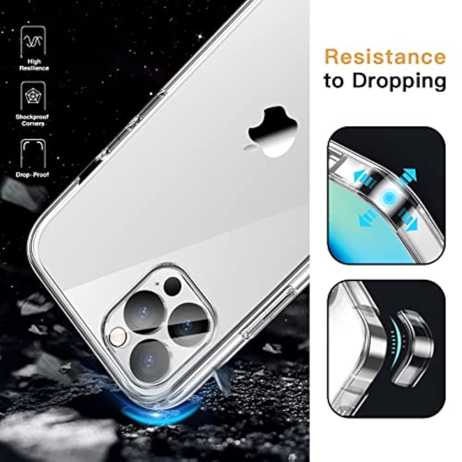 JETech 5 in 1 Case for iPhone 12 Pro 6.1-Inch, with 2-Pack Screen Protector and 2-Pack Camera Lens Protector, Non-Yellowing Shockproof Phone Cover, Full Coverage Tempered Glass Film (Clear)