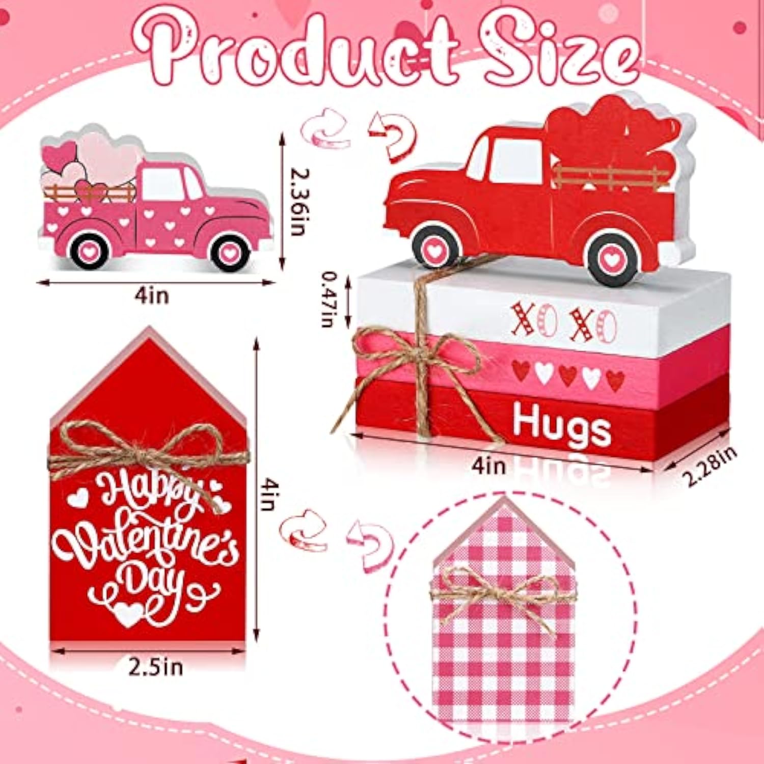 5 Pcs Valentine'S Day Decorations Valentine Table Centerpiece Valentines Tiered Tray Decor Reversible Wooden Truck Sign 3 Books Bundle With Twine Red Pink House Sign For Home Office Mantel Gift