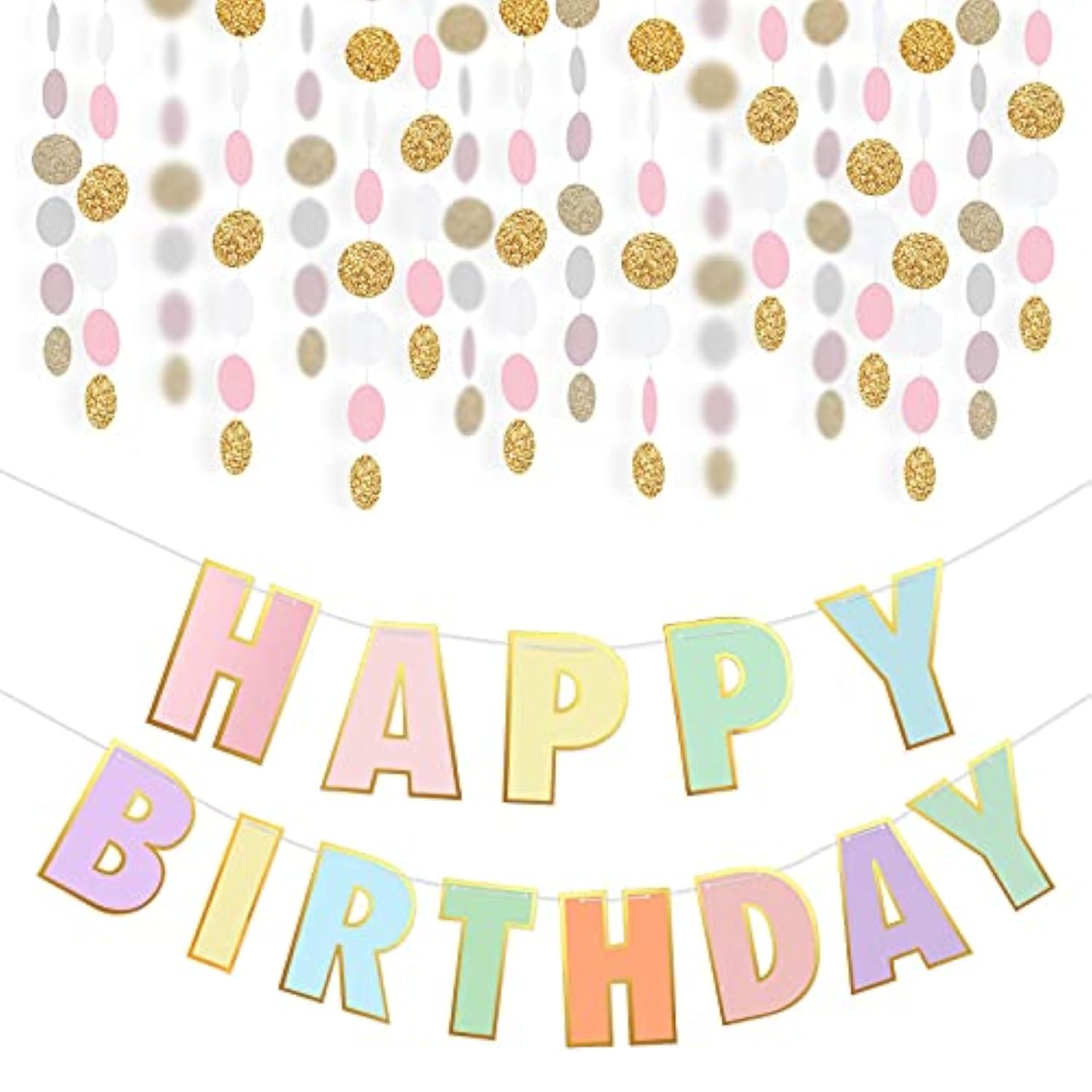 Pre-Strung Pastel Happy Birthday Banner & Dot Garland for Toddler Girls Party