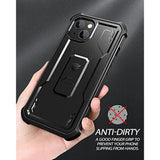Heavy Duty Military Grade Protection Case for iPhone 13 and iPhone 14 6.1 inch, Black, Built in Screen Protector and Kickstand