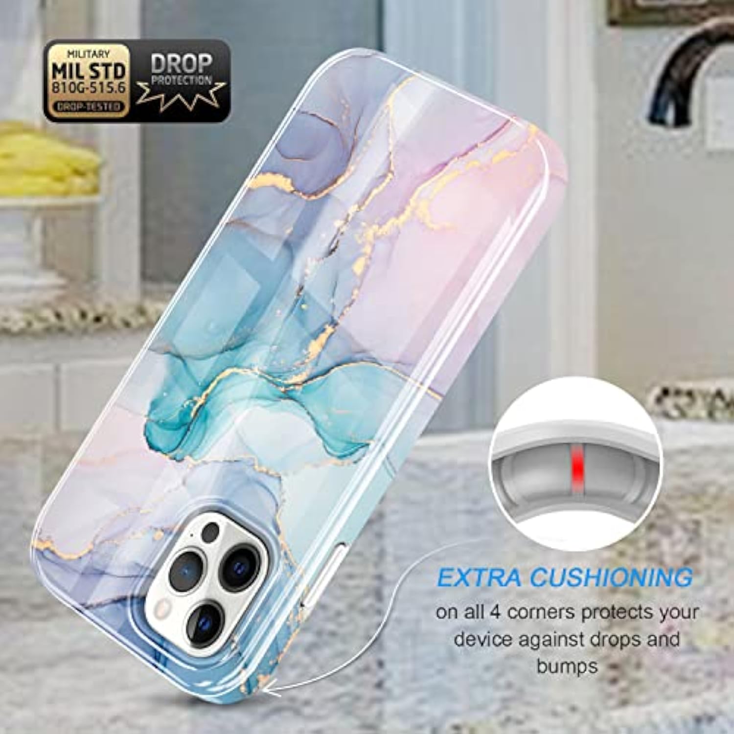 Gold Glitter Sparkle Case Compatible With 12 And 12 Pro 6.1 Inch Marble Design Shockproof Soft Silicone Tpu Bumper Cover Skin Phone Case 12/12 Pro Cases(Aqua Green)