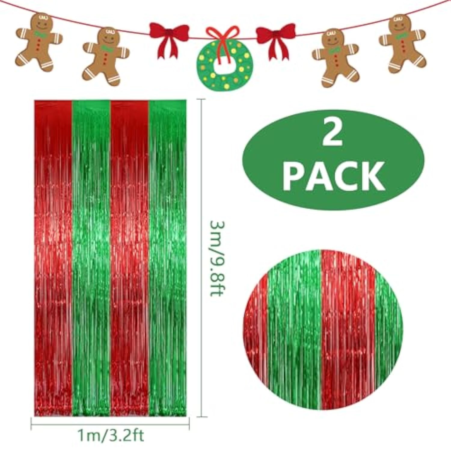 2-Pack Christmas Metallic Foil Fringe Curtains 3.2x9.8 ft for Party Backdrops