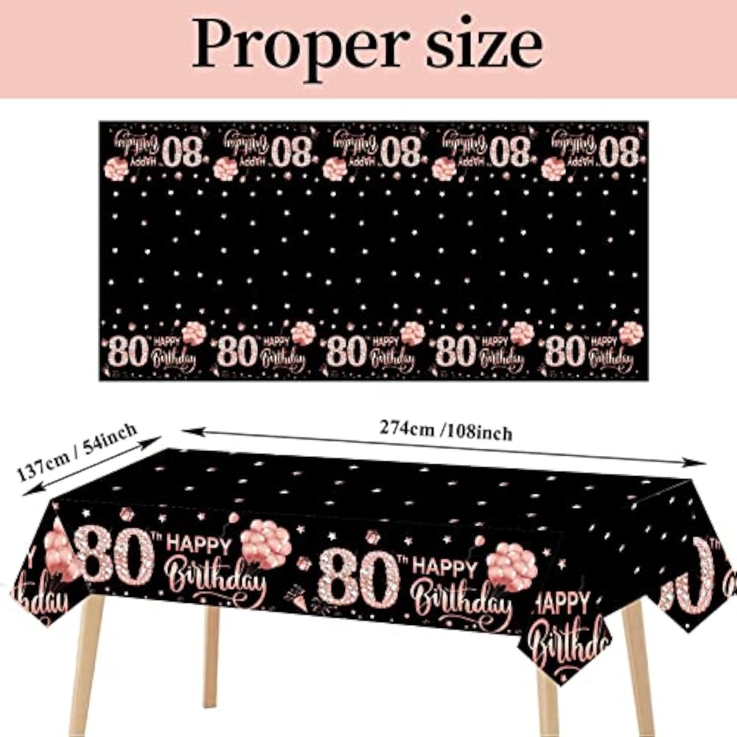 3 Pack Rose Gold 80Th Birthday Tablecloth Decorations - Happy Eighty Birthday Theme Table Cover Party Supplies, Plastic Disposable Rectangular Table Cloth Decor