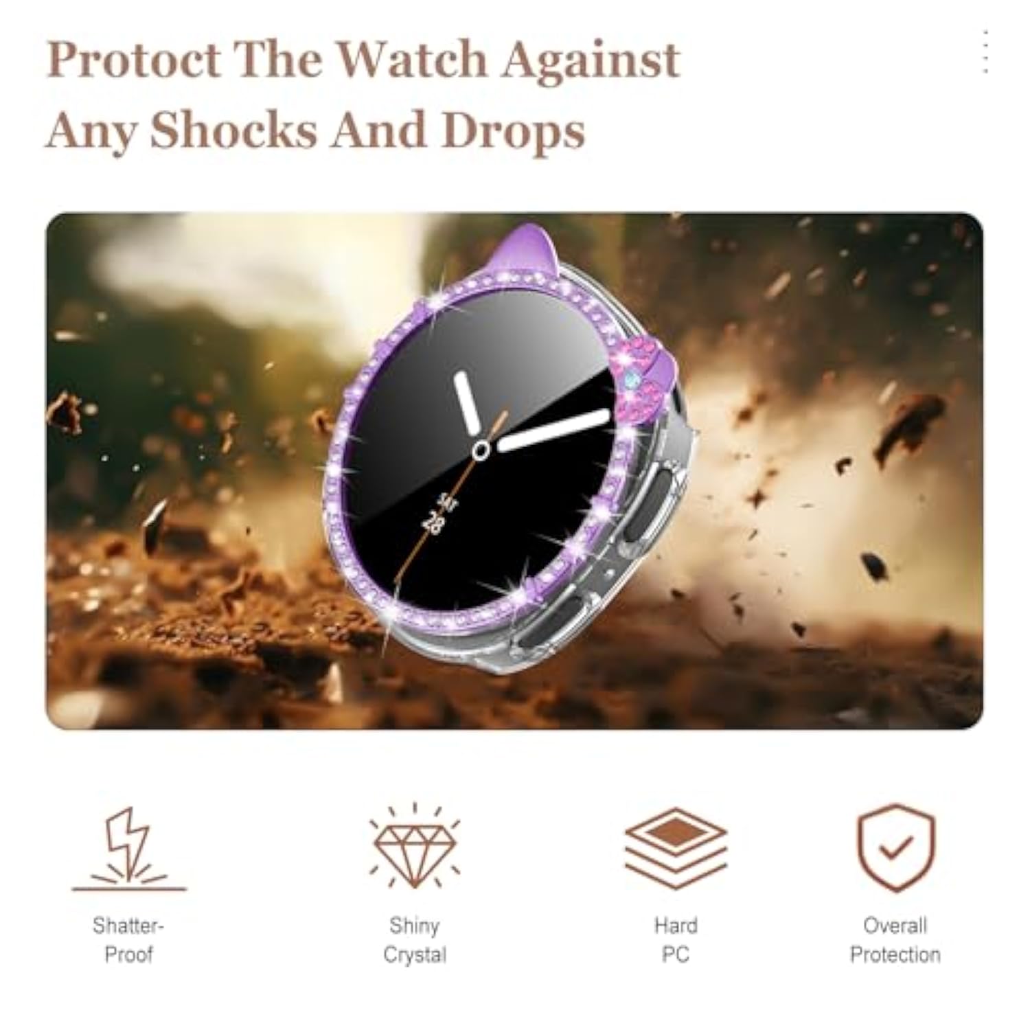 Bling Case For Samsung Galaxy Watch 8 Screen Protector 40Mm 44Mm For Women,Hard Pc Cover+Hd Tempered Glass Waterproof Protective Film Full Protection Bumper For Samsung Galaxy Watch 8 Case 40 44 Mm