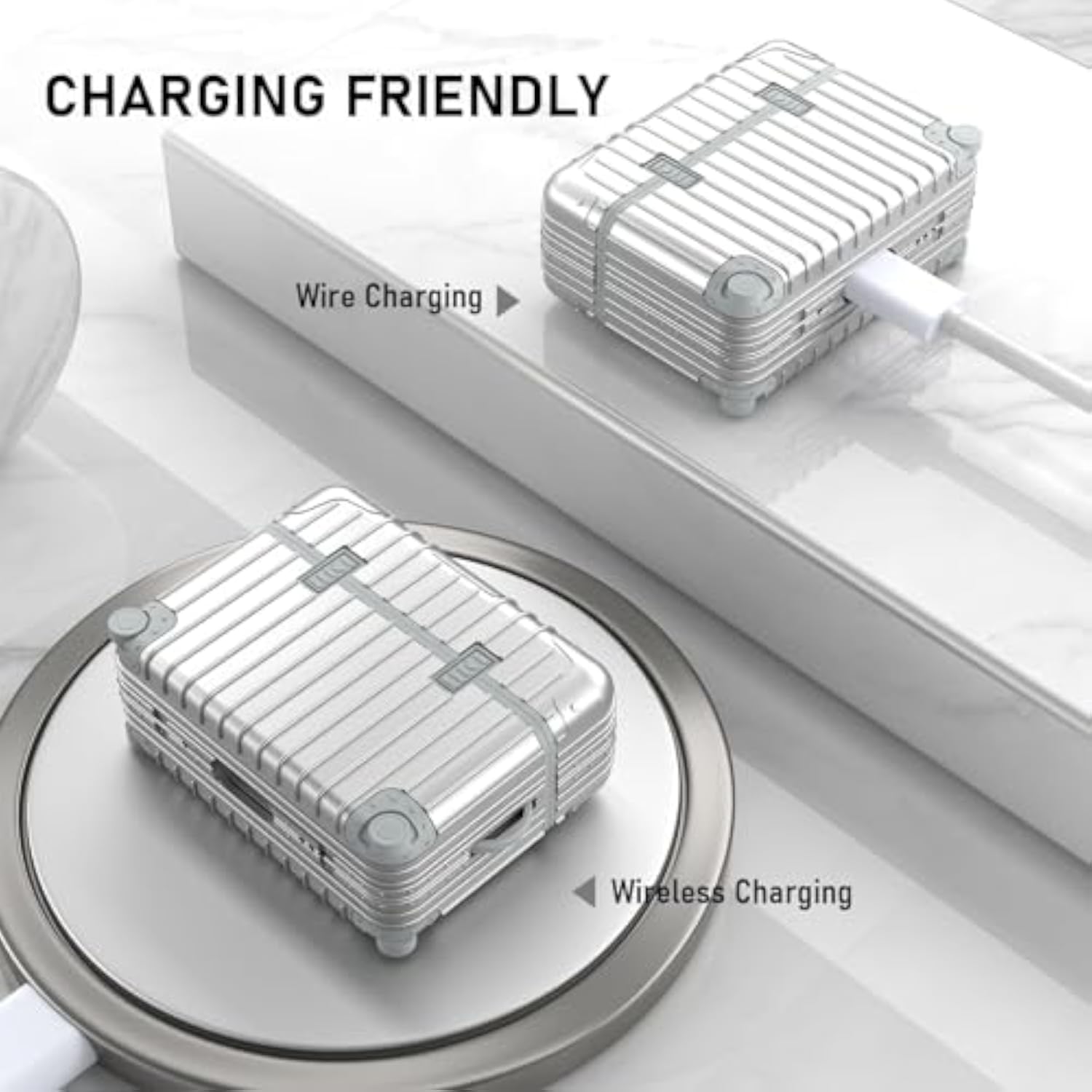 AirPods Pro 2 Case Cover, Cute Suitcase Design Hard Case for AirPods Pro 2nd Gen/1st Gen (2023/2022/2019) with Cleaner Kit, Silver