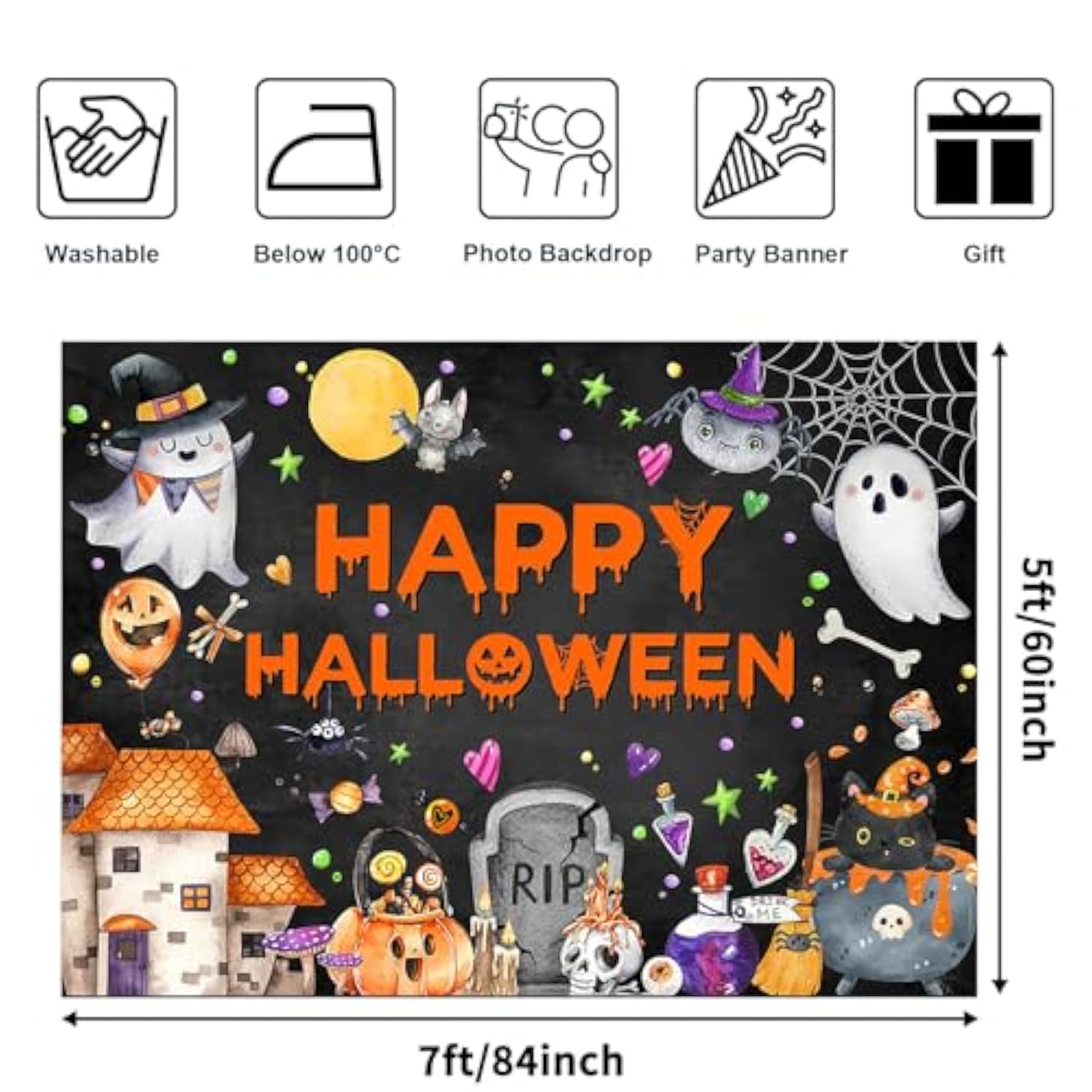 Happy Halloween Backdrop 7x5ft Trick or Treat Banner Party Decoration Photoshoot Background