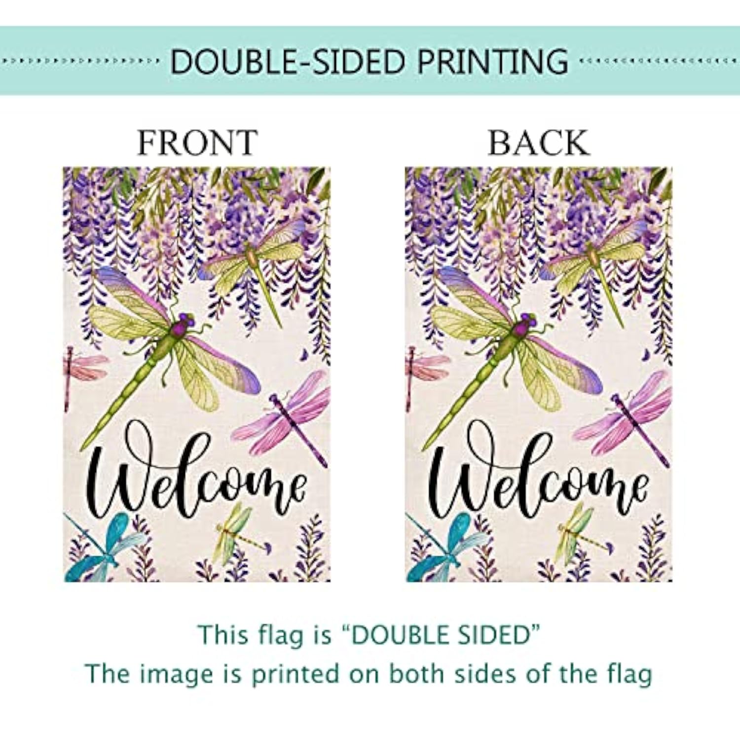 Spring Summer Flower Garden Flag Wisteria Dragonfly Floral Welcome Small Yard Flag Burlap Double Sided Vertical Seasonal Farmhouse Wedding Outside Outdoor Decoration 12.5X18 Inch