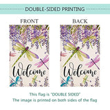 Spring Summer Flower Garden Flag Wisteria Dragonfly Floral Welcome Small Yard Flag Burlap Double Sided Vertical Seasonal Farmhouse Wedding Outside Outdoor Decoration 12.5X18 Inch