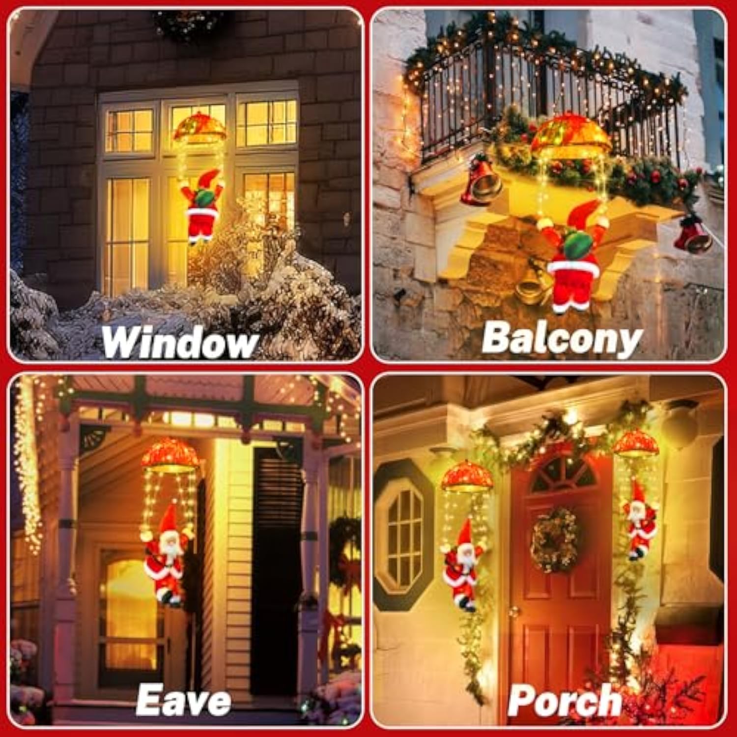Christmas Lights Outdoor Indoor, Santa Claus Parachute Led Lights, 8 Modes & Timer Christmas Decorations Lights Outside