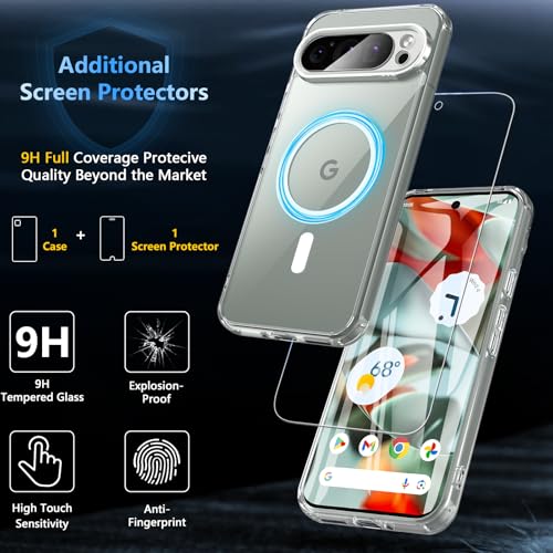 for Google Pixel 9 Pro XL Case with Screen Protector, Pixel 9 Pro XL Case with magsafe Clear,Anti-Yellowing 12FT Military Drop Proof Raised Bezels