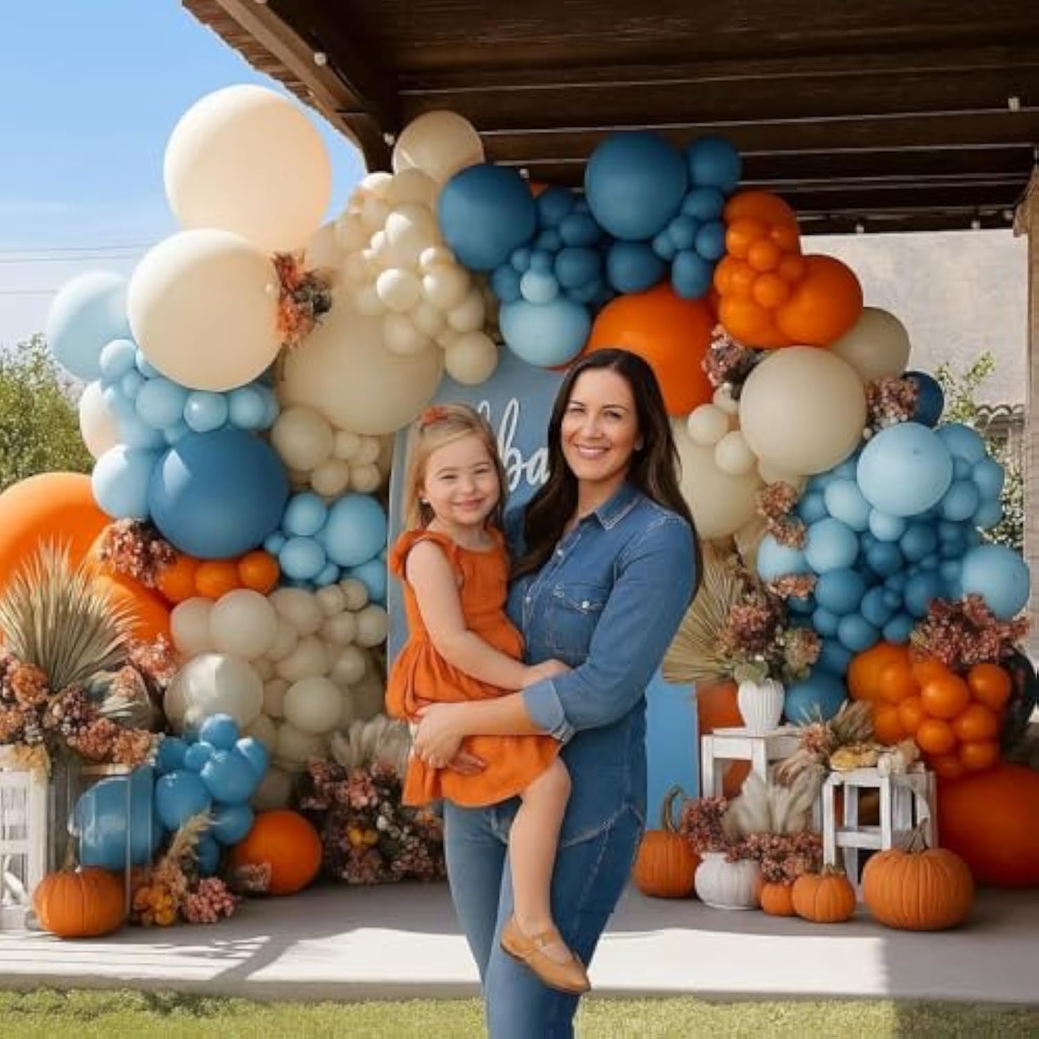 Blue & Orange Balloon Arch Kit: Double Stuffed Latex Balloons