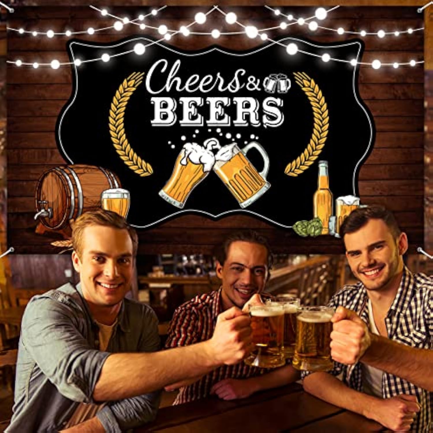Cheers And Beers Party Decorations,Retro Rustic Wooden Board 30Th 40Th 50Th Birthday Theme Party Photography Banner Backdrop For Men Beer Whiskey Birthday Supplies