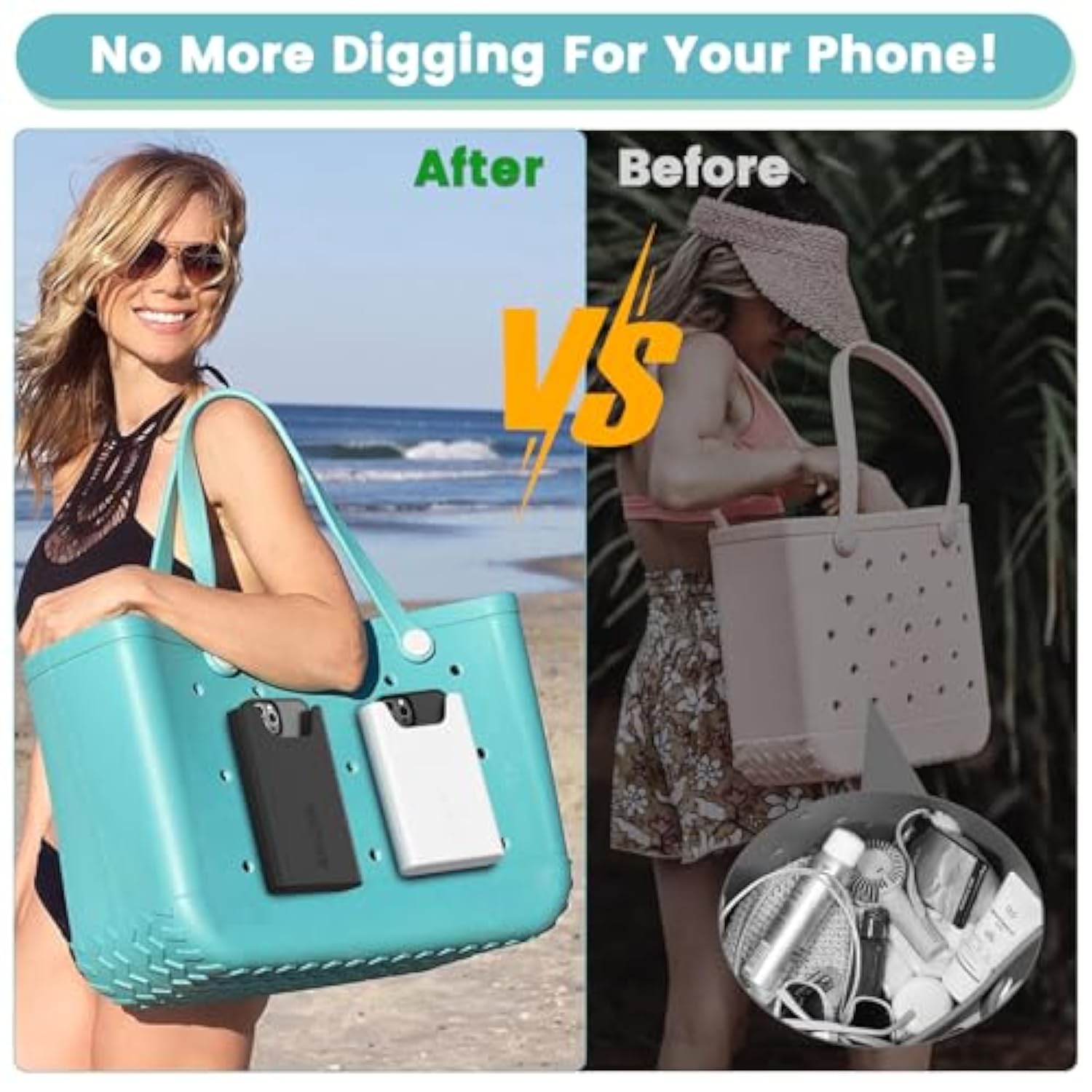 2 Pack Bogg Bag Phone Holder Compatible With All Bogg Bags, Silicone Cell Phone Holder Accessories For Bogg Bag, Black And White Phone Case Holder Insert For Simply Southern
