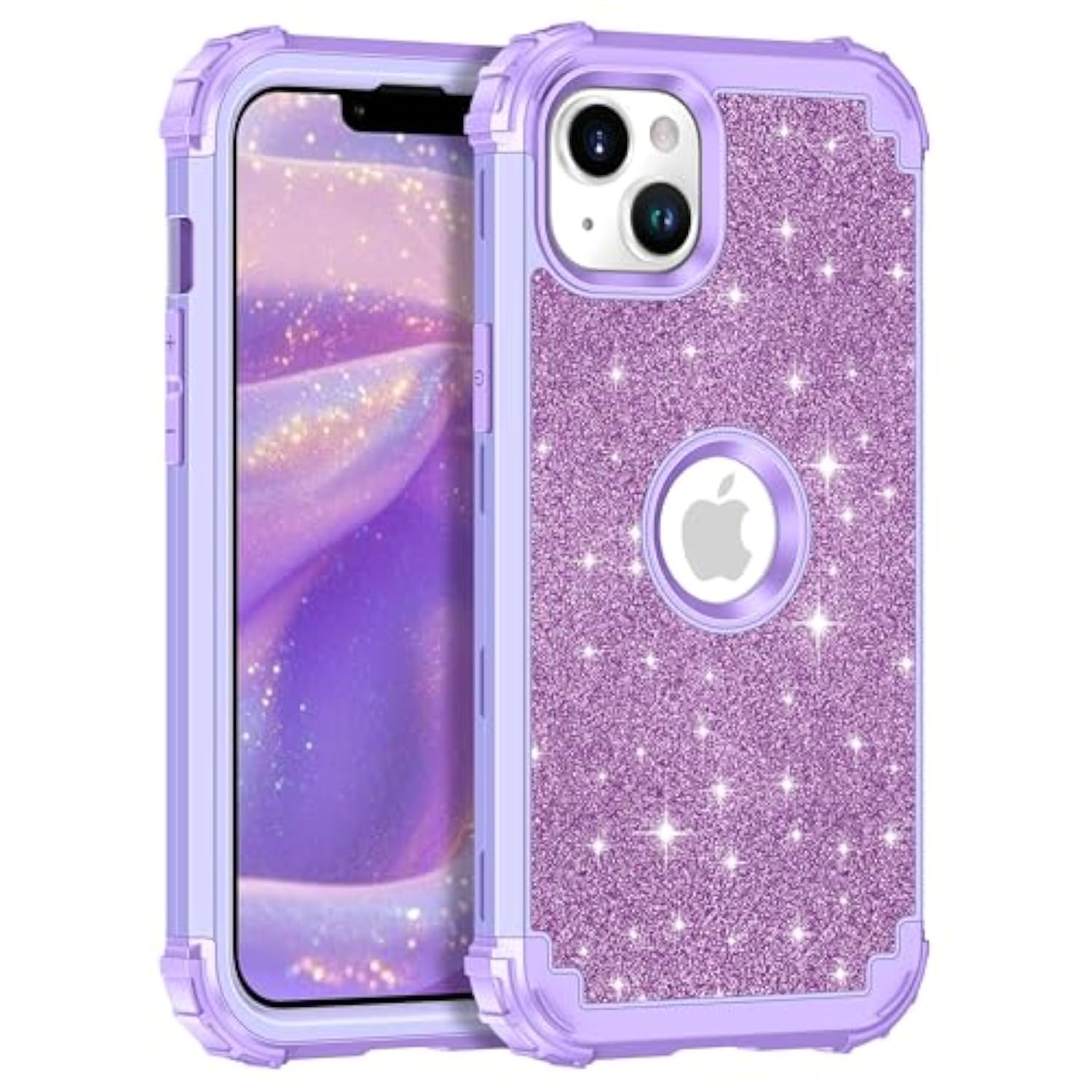 For Iphone 14 Plus Case Glitter Sparkly Bling Shockproof Heavy Duty Hybrid Sturdy High Impact Protective Cover Case For Iphone 14 Plus,Purple