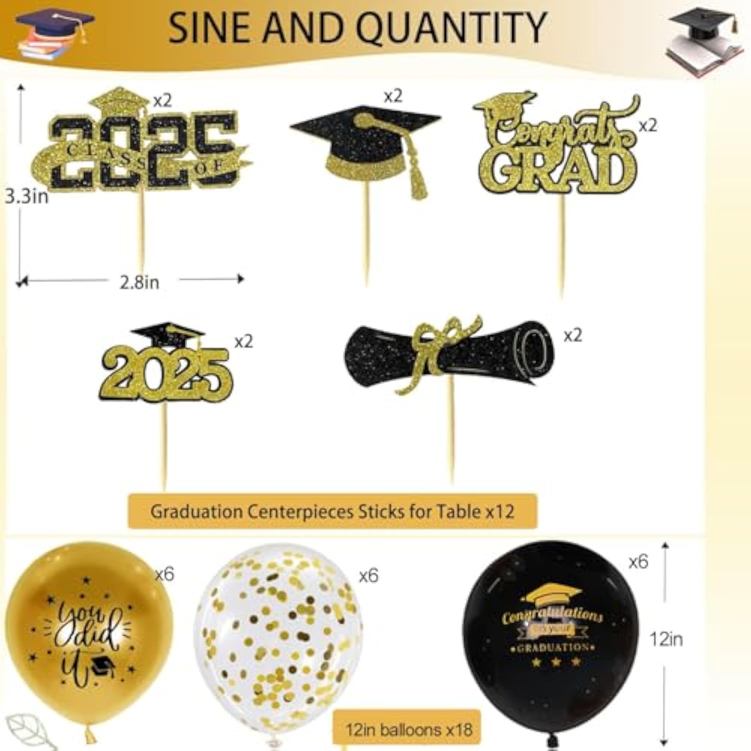 Graduation Decorations 2025 Set Include Class Of 2025 Backdrop, Congrats Grad Banner, Balloons And Cupcake Toppers For 2025 Balloons Graduation Party Supplies