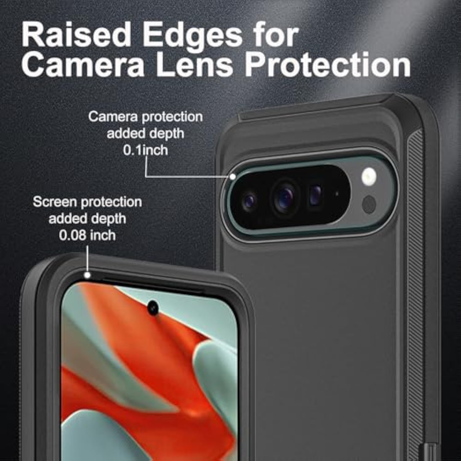 For Google Pixel 9 Pro Xl Case, With 2Pcs Tempered Glass Screen Protector, Military Grade 3 In 1 Heavy Duty Shockproof/Drop Proof/Dust Proof Case (Black/Black)