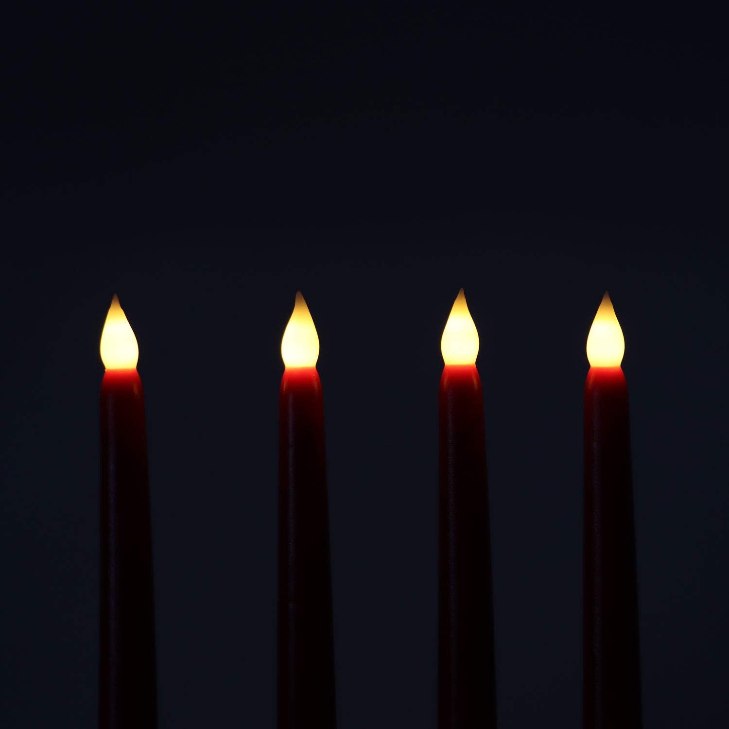 Red 10.8" Flameless Taper Candles With Timer, Battery Operated Candles With Remote, Smooth Wax Finish, Warm White Led, 8 Batteries Included - Set Of 4