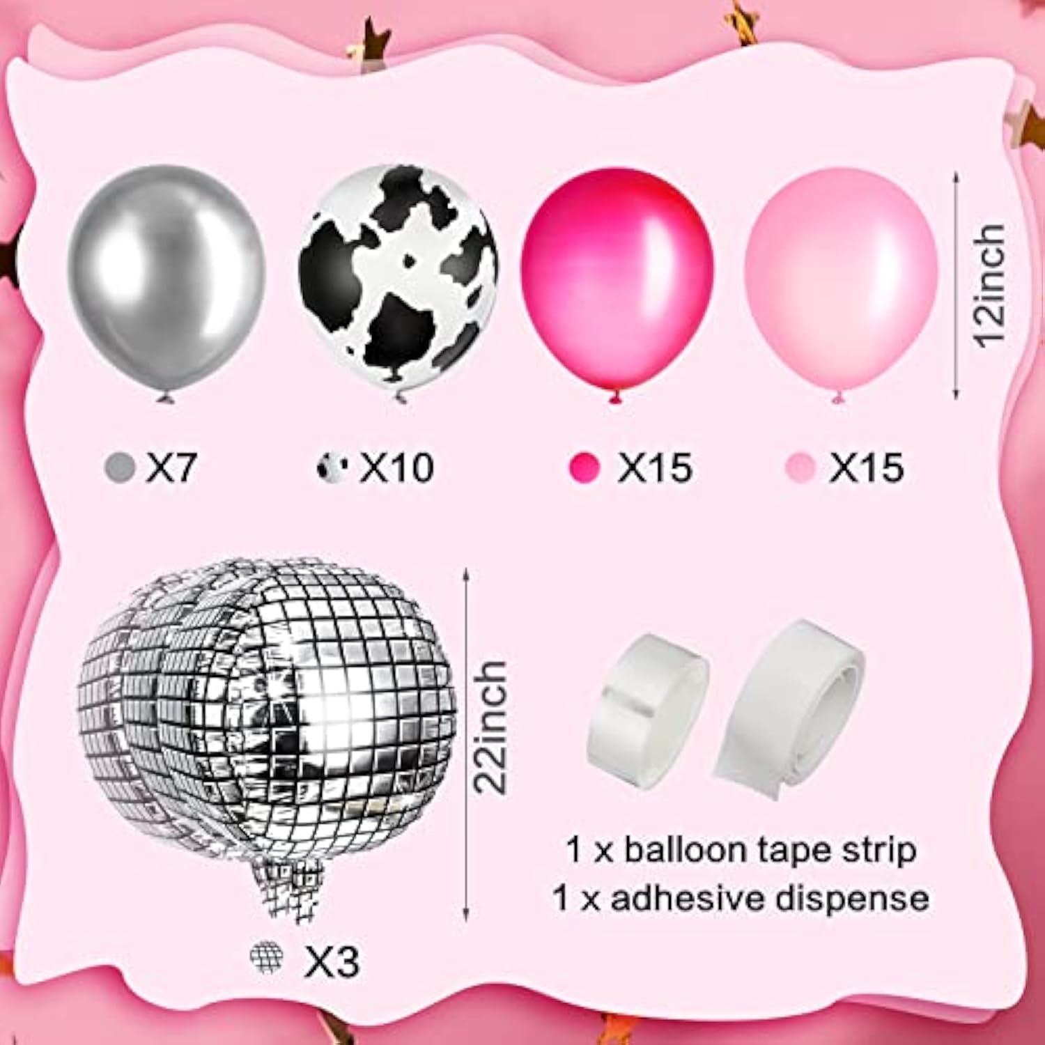 50 Pcs Cow Print Disco Ball Balloon Western Cowgirl Party Round Disco Supplies For Cowgirl Party 4D Metallic Foil Mirror Balloon For Cow Theme Decorations With Ribbon Tape