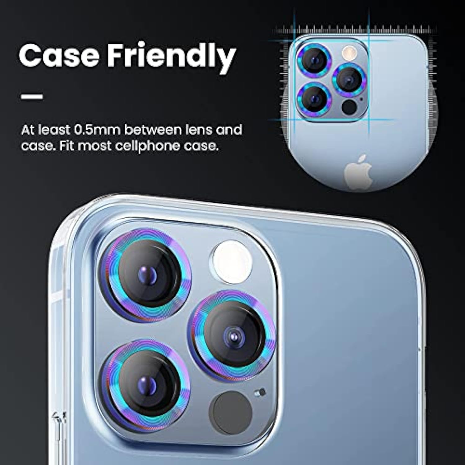 For Iphone 13 Pro - Iphone 13 Pro Max Camera Lens Protector, 9H Tempered Glass Camera Cover Screen Protector Metal Individual Ring For Iphone 13Pro 6.1 Inch Iphone 13 Promax 6.7 Inch 2021