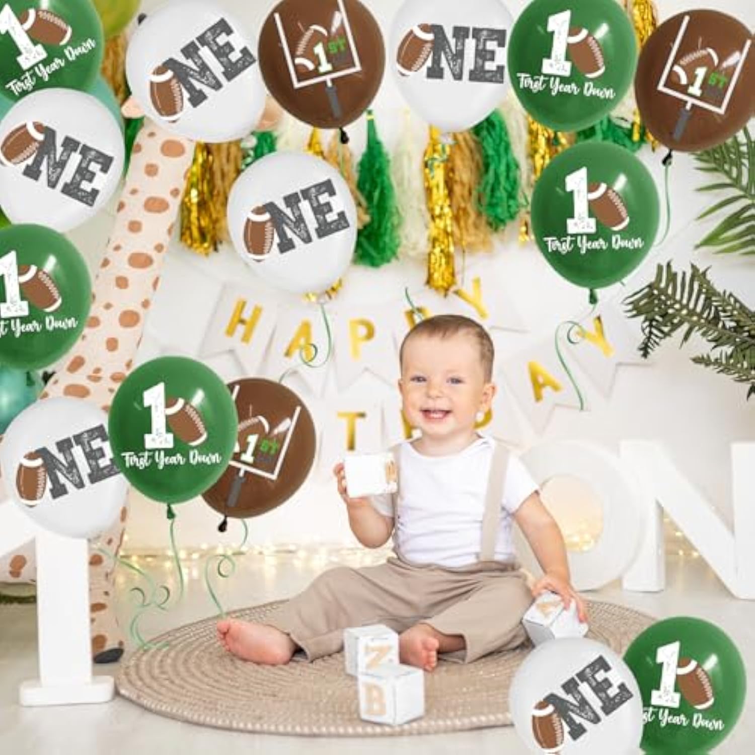 45Pcs First Year Down Balloons First Birthday Football Balloons Football Latex Balloon First Year Down Birthday Party Decorations Football Party Balloon Sports Balloon